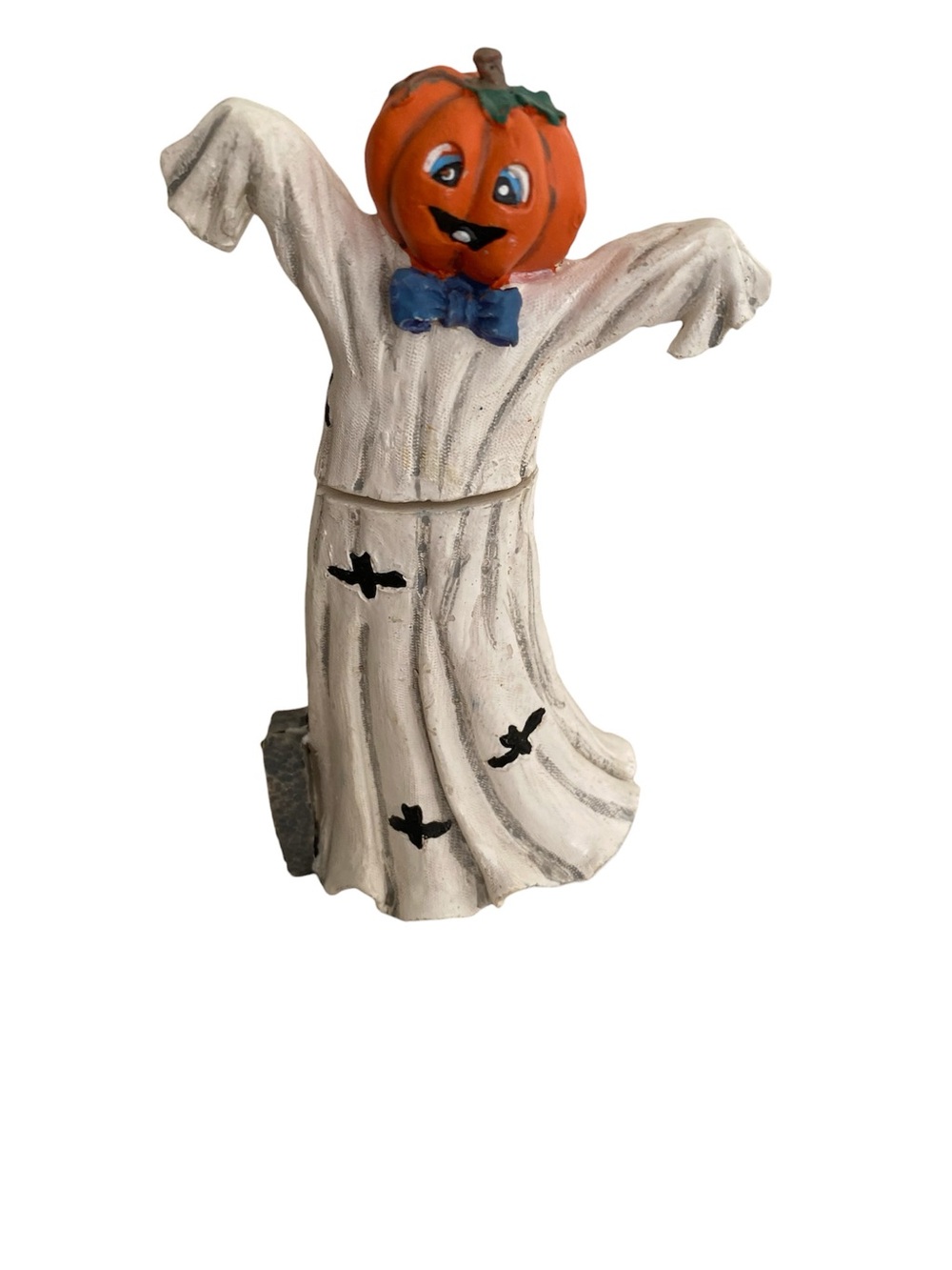 Vintage Hinged Halloween Pumpkin Ghost Figurine Hidden Graveyard 5" Trinket